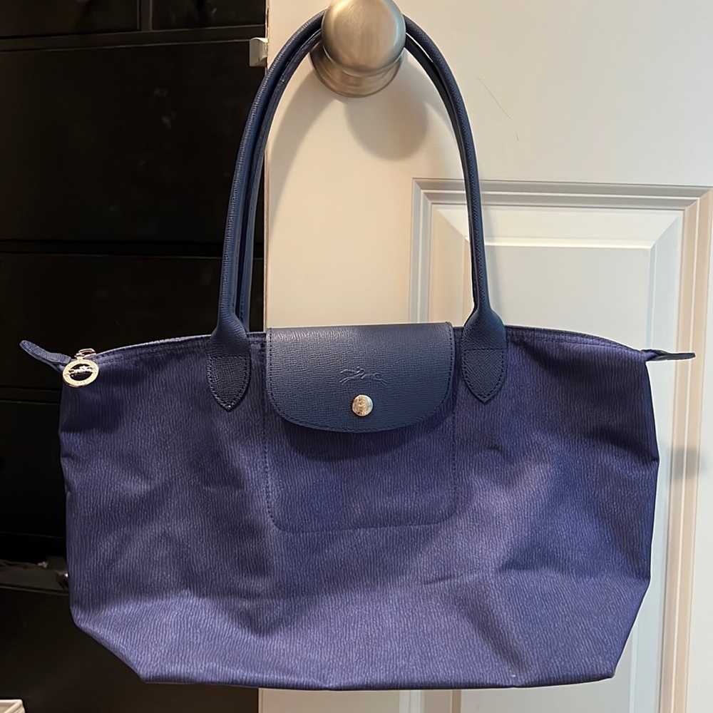 Longchamp le pliage special edition leather silver blue